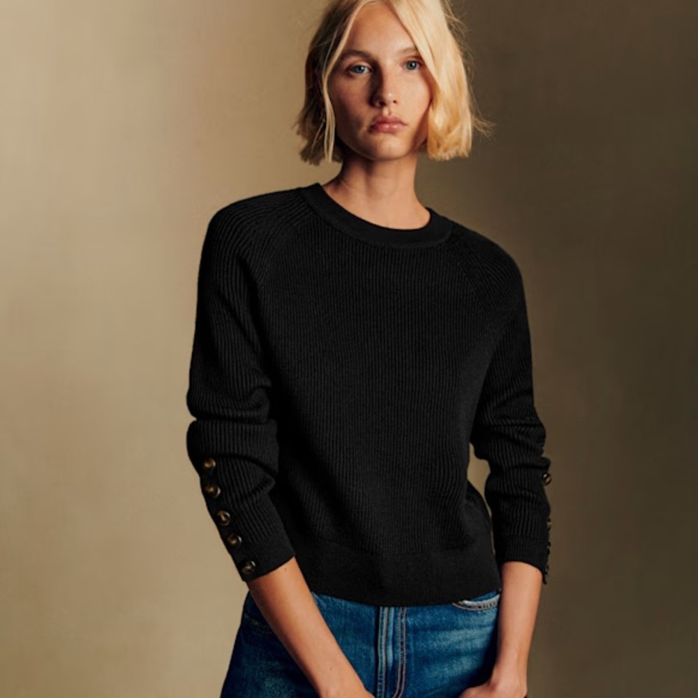 Sezane black crew neck wool-cotton blend sweater (size XS)